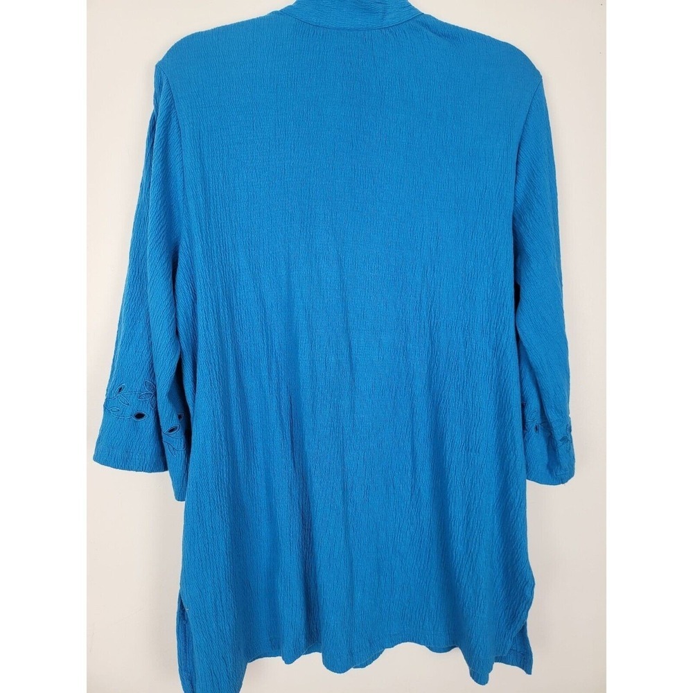 Roaman's Blouse 12 Womens Blue Die Cut 3/4 Sleeve V Neck Pullover Tunic Top - Picture 6 of 6